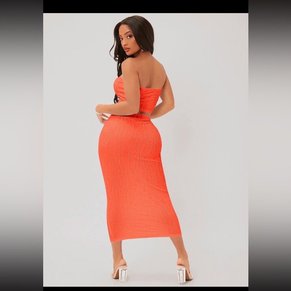 Textured crop tube top • pencil skirt set L(8/10)
